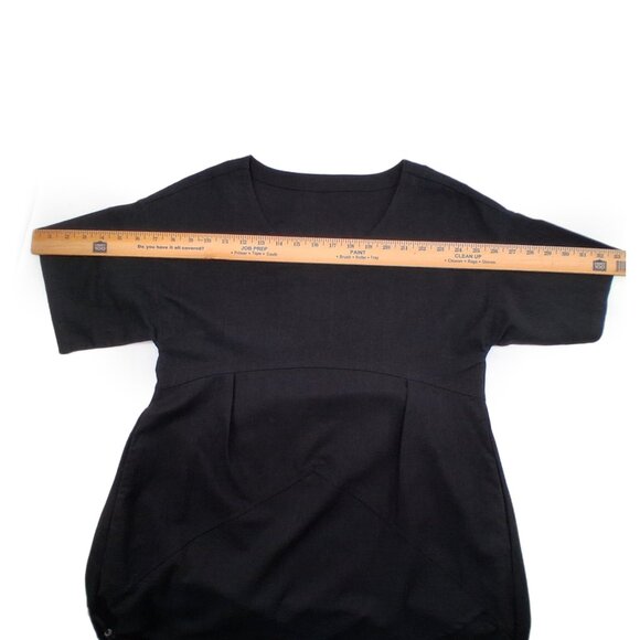 Black Linen Blend  Dress Barrel Tulip Skirt Short Sleeve Scoop Neck Pockets SZ M - Picture 9 of 13